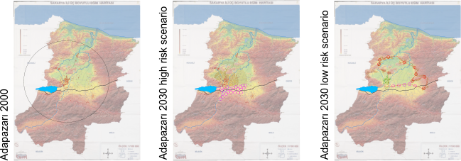 Adapazarı 2000 Adapazarı 2030 high risk scenario Adapazarı 2030 low risk scenario